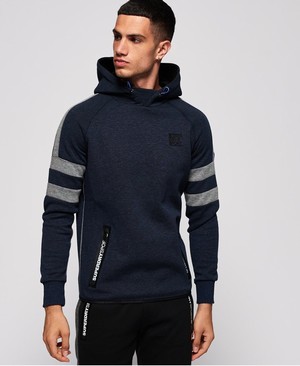 Superdry Gym Tech Stripe Overhead Férfi Kapucnis Pulóver Sötétkék/Szürke | CMPFW5184